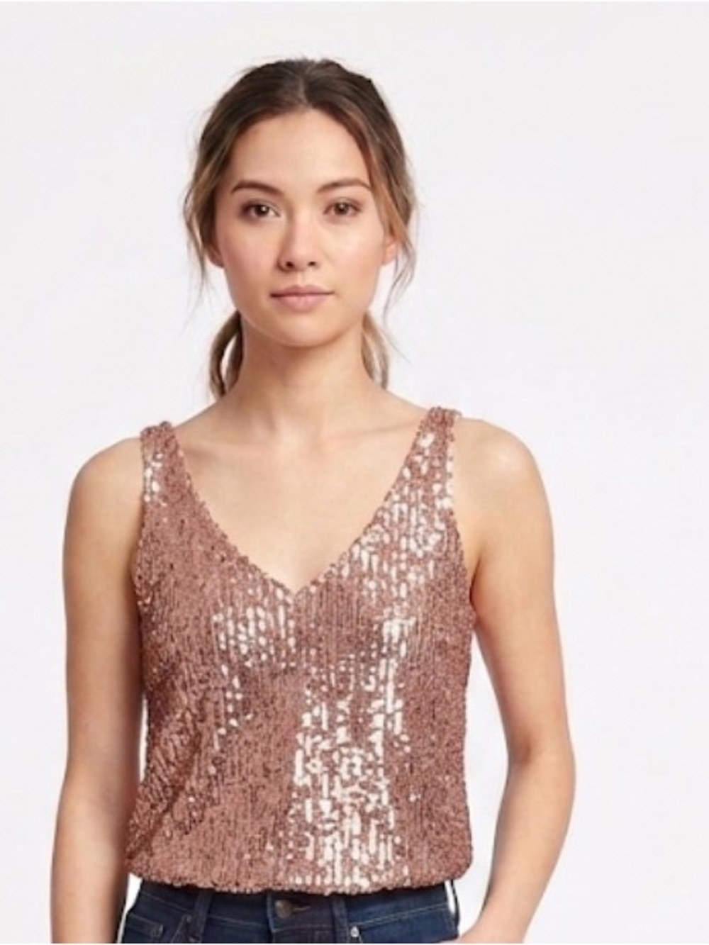 LOFT Petites Rose Gold Sequin Halter Crop Top XXSP Excellent Condition(A641)